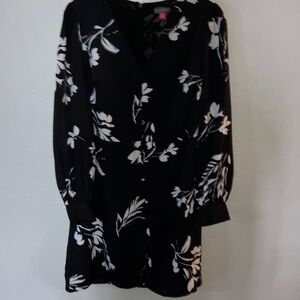 Vince Camuto Black and Gray Patterned Dress